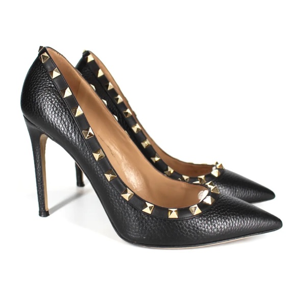 Valentino Garavani Shoes - Valentino Garavani Black Leather Gold Rockstud
